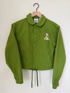 Disney Winnie The Pooh Cropped Denim Jacket Embroidered Hunny Bear Size XS Rare
